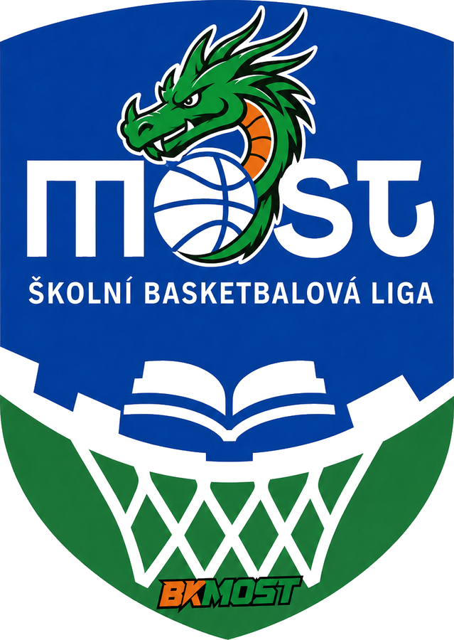 Logo Školní basketbalové ligy Most s drakem BK Most